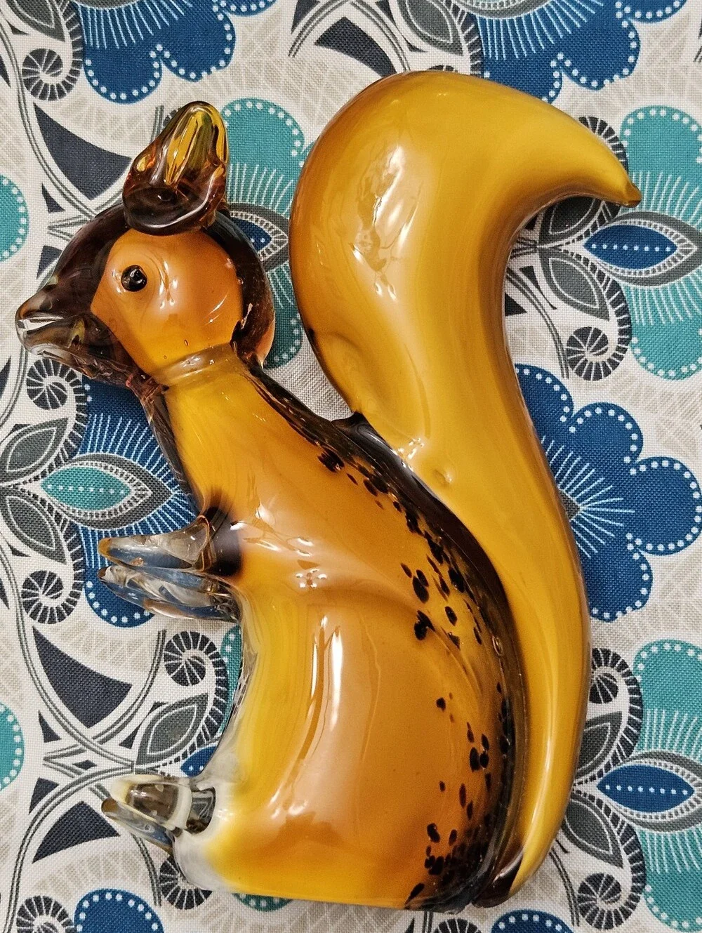 Murano Style Heavy Artglass Burnt Orange Brown Squirrel Sitting With Tail Up